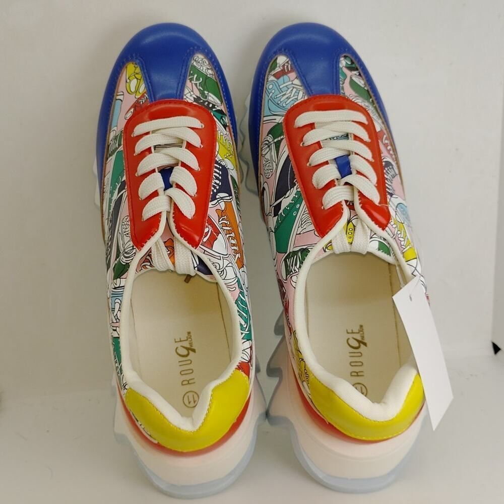 Women's Multicolor Patterned Sneakers with Blue Toe and Red Accents - Picture 5 of 5